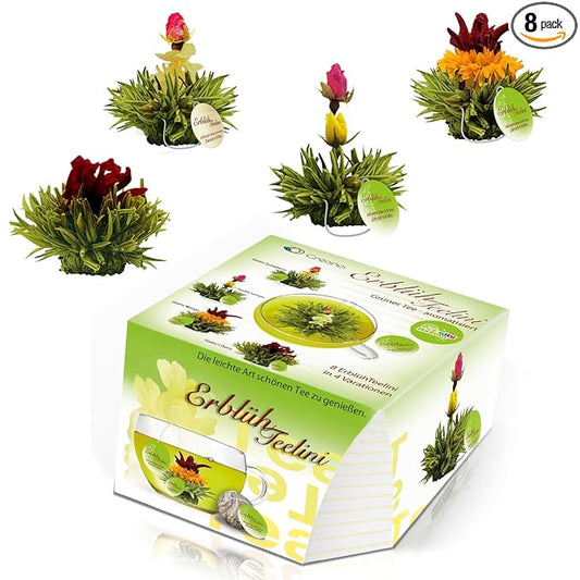 Creano Tea Flowers in Cup Size - Blooming Tea - 8 Flowering Tea in 4 Different Varieties - Green Tea