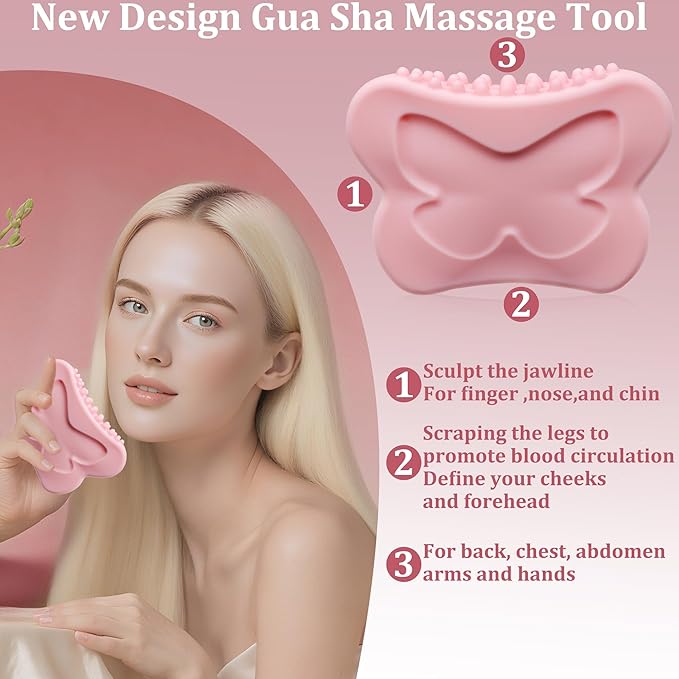 Gua Sha Facial Tools, [2025 NEW]Silicone Guasha Tool for Face Jawline Sculpting and Puffiness Reducing