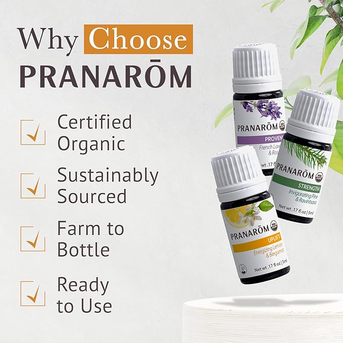 Pranarom - Uplift Diffusion Essential Oil Set (3-Pack of 5ml) - 100% Pure Natural Therapeutic Grade Essential Oil | USDA and ECOCERT Certified Organic