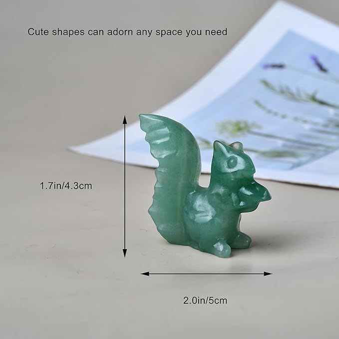 Green Aventurine Squirrel Crystal Healing Stone Spiritual Meditation Pocket Figurine Statue Natural Gemston Hand Carved Polished Home Room Office Desk Decoration Gift Collect