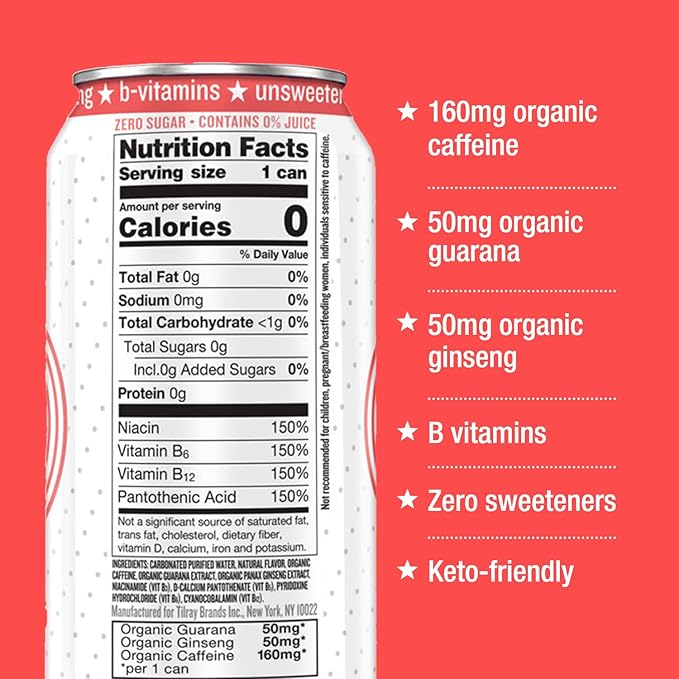 Hiball Energy Sparkling Water Zero Sugar and Zero Calorie Drink, Grapefruit, 16 Fl Oz ( 8 Count)