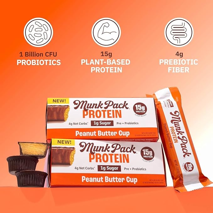 Munk Pack 15g Probiotic Keto Protein Bars - Low Sugar, High Protein -1g Sugar, 4g Net Carbs. Vegan + Plant Based Gut Health. Low Carb Healthy Snack Bar. Sampler Pack - 5 Count