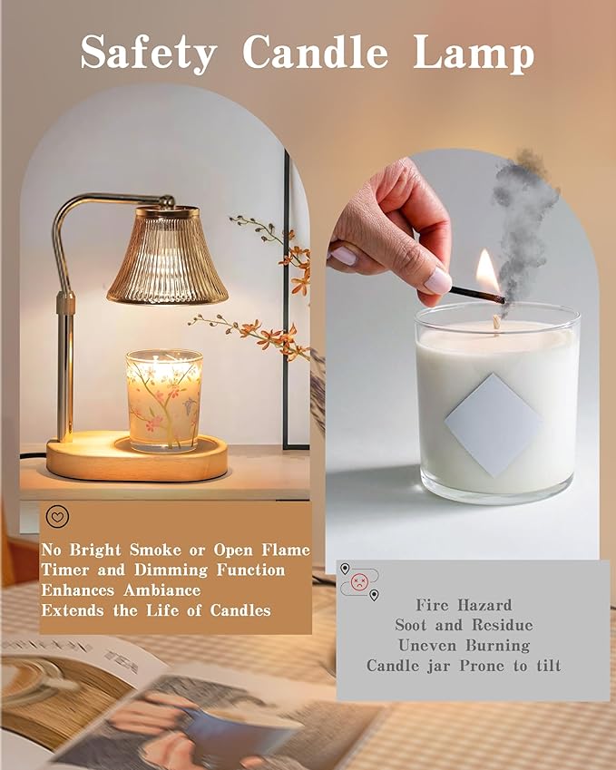 Candle Warmer Lamp, Candle Lamp Warmer with Timer & Dimmer, Adjustable Height, with 2 Bulbs, House Warming Home Bedroom Decor Birthday Gifts for Women Mom