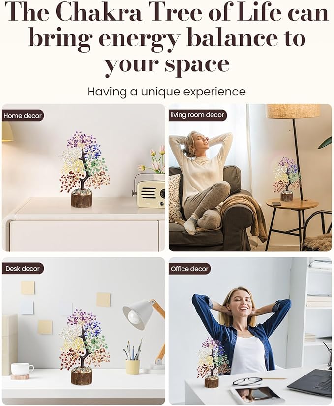 7 Chakra Crystal Tree of Life - Unique Birthday Gifts for Women, Healing Crystal Trees for Home Decor, Office Desk Decor, Positive Energy Spiritual Cleansing for Meditation Crystals and Healing Stones