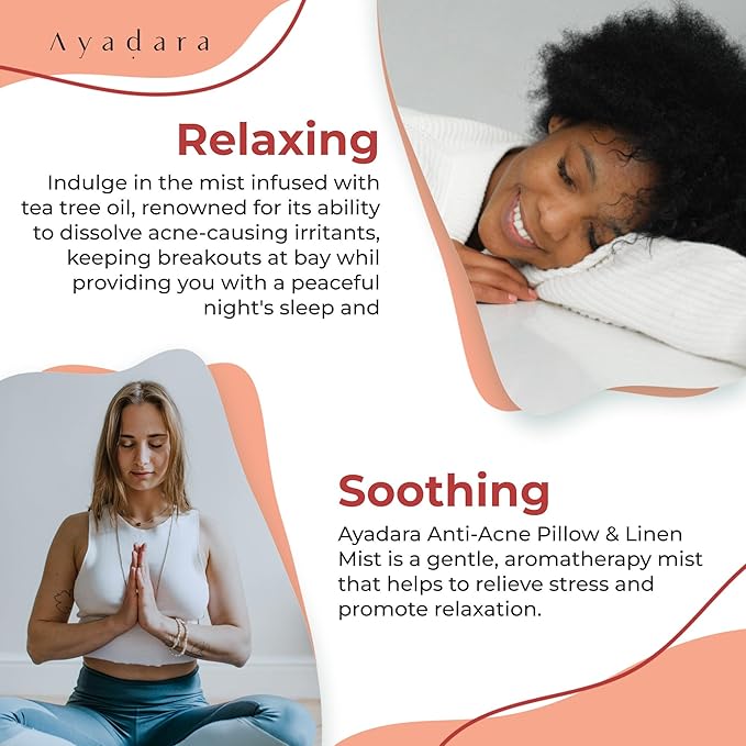 Anti-Acne Pillow & Linen Mist, Tea Tree Essential Oil & Lavender Spray for Pillow, Sheets, Blanket, & Duvet, Relaxing Pillow Aromatherapy Mist Freshener, 1000+ Sprays, 4 fl oz