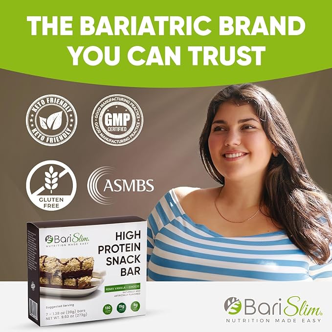 BariSlim High Protein Snack Bar for Bariatric Patients - Nutrient Rich Snack for Post-Surgery Wellness - Ideal for Weight Loss Maintenance & Daily Nutrition | Remix Vanilla Choco Bar (13 oz)