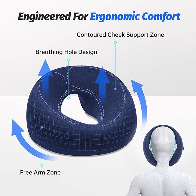 Face Down pillows Massage pillow for Bed Headrest Prone Down Sleeping，Face Cradle，Bbl Pillow After Surgery Post Eye Surgery Recovery & Vitrectomy Recovery Equipment Removable Cover Navy Blue