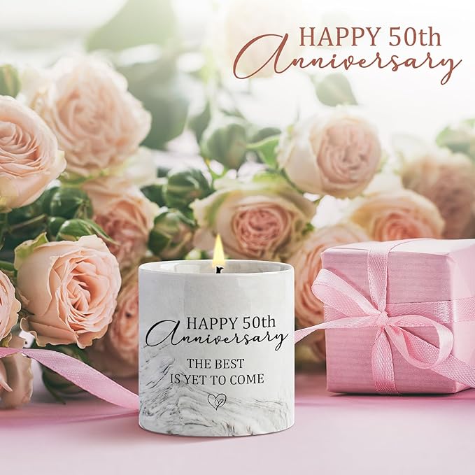 50th Anniversary Candle for Couples 50th Golden Anniversary Wedding Gifts for Parents Women Men Lavender Happy 50 Year Aniversario Candle Gifts for Wife Husband 6 oz