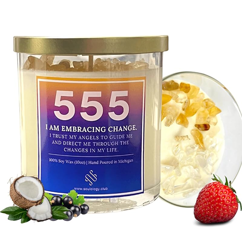 555 Angel Number Candle, 10oz, Crystal candle, 100% Soy Wax & Phthalate-Free Fragrance candles, Gifts candles for women, Angel Number Gift, Healing Candle, Spiritual Candle