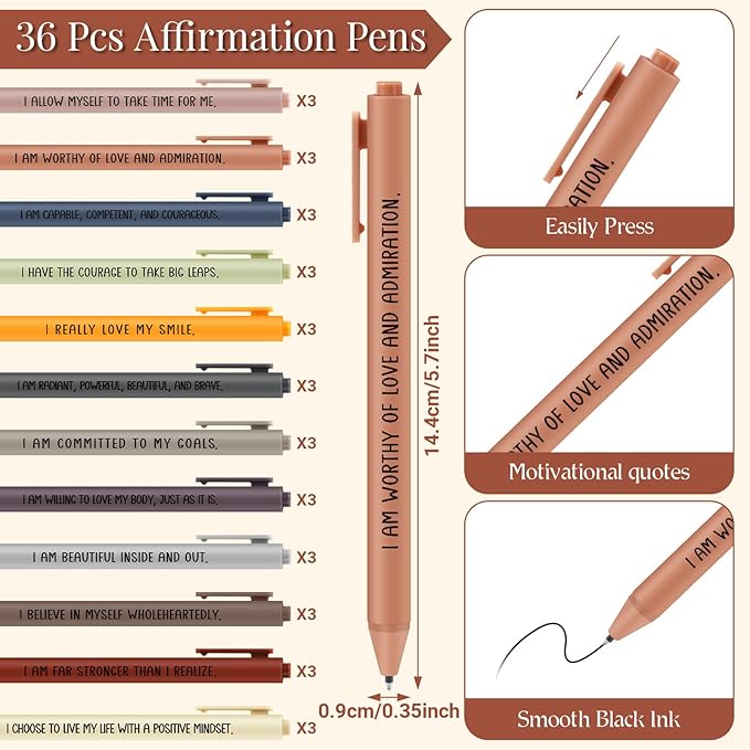 Kosiz 72 Pcs/36 Set Positive Affirmation Gifts Gratitude Spiral Notebooks with Pens Motivational Encouragement Notepads Daily Affirmations Journal for Women (Vibrant)