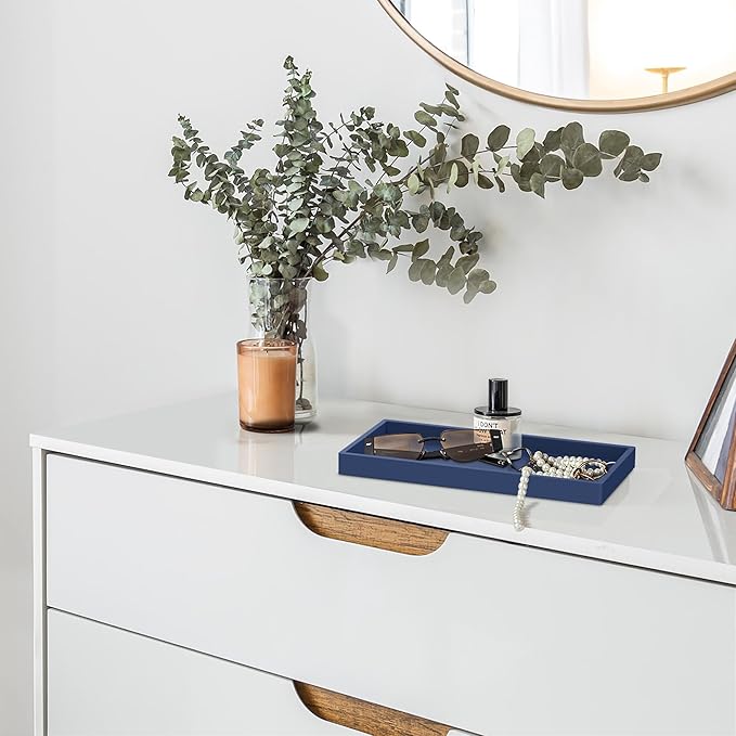 Bathroom Counter Tray,EG-SIPRO High-Grade Thickened Silicone Vanity Tray,Shatterproof Durable Rectangle Tray Soap Dispenser for Countertop,Sapphire Blue,Small+Large (EGTRAY)