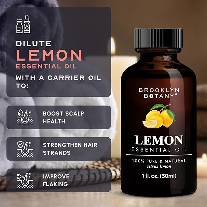 Brooklyn Botany Lemon Essential Oil - 100% Pure and Natural - Premium Grade Oil with Dropper - for Aromatherapy and Diffuser - 1 Fl Oz
