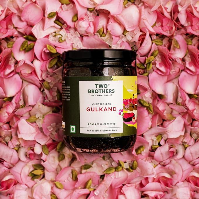 Rose Petal Jam Gulkand | Made from Premium Chaitri Rose | Naturally Sweetened with Raw Honey & Mishri | Best for Herbal Tea,Ice Cream & Smoothies |16 Oz from Two Brothers Organic Farms