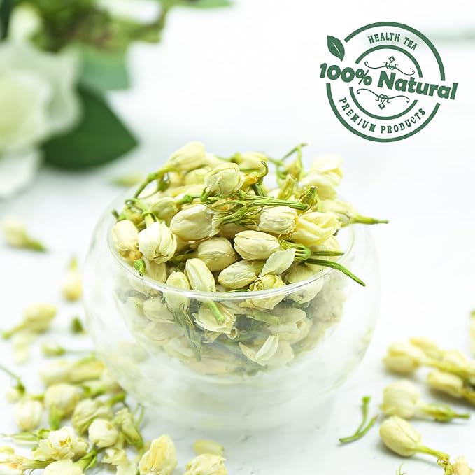 Jarteela - Jasmine Flowers Dried - 3.53oz/100g - Edible Dried Jasmine Flowers - Non-GMO - Caffeine-free - Blends Well With Tea