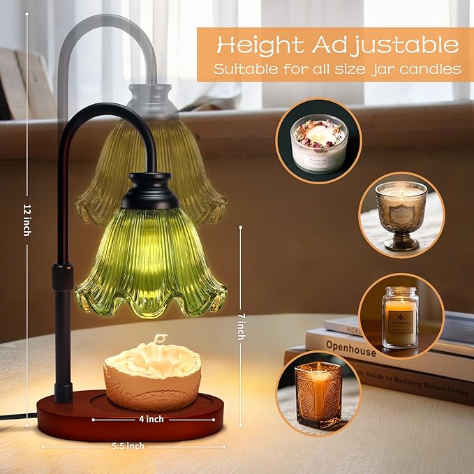Candle Warmer Lamp with Timer Dimmable: Birthday Gifts for Women Mom,Wax Melt Warmer for Jar Candles, Vintage Home Decor, House Warming Gifts New Home (Green)