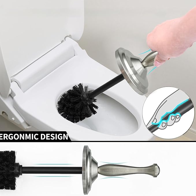 Brushed Nickel Toilet Bowl Brush with Holder, Durable Bathroom Cleaning Tool, Modern Design for Easy Toilet Maintenance, Bathroom Cleaner Brush for Efficient Cleaning and Hygiene