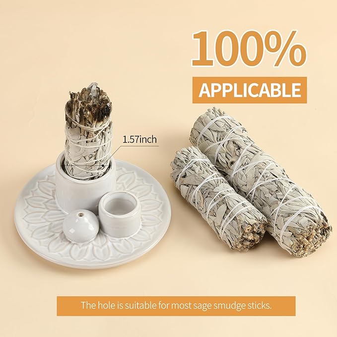 Palo Santo Sticks Holder, Multi-Purpose Handmade Ceramic Incense Burner for Palo Santo Incense Sticks, Sage Holder for Burning, Ash Catcher Tray for Meditation Yoga Room (White)