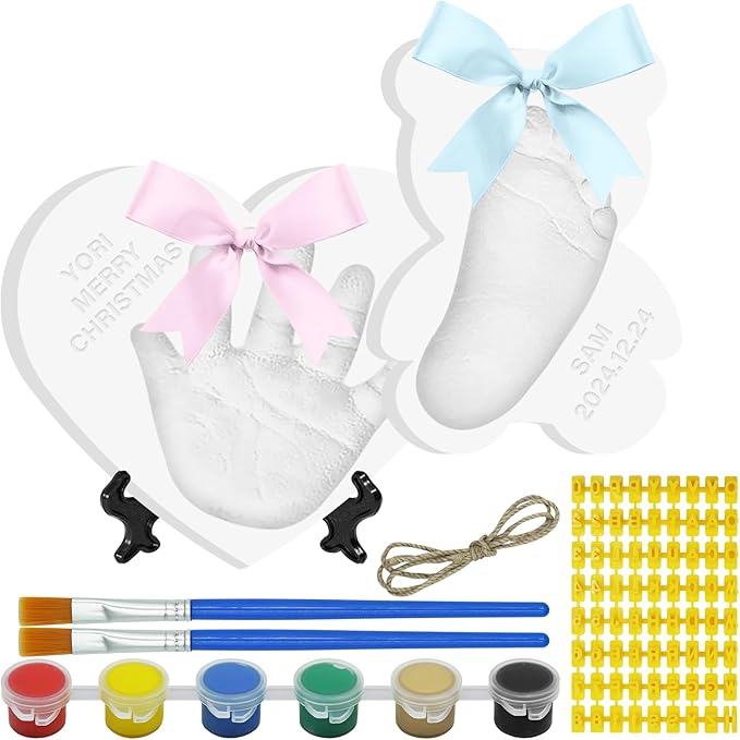 Baby Handprint Footprint Keepsake Ornament Kit, Personalized Baby Foot Printing Kit for Newborn Clay Impression Handmade DIY Imagination to Create