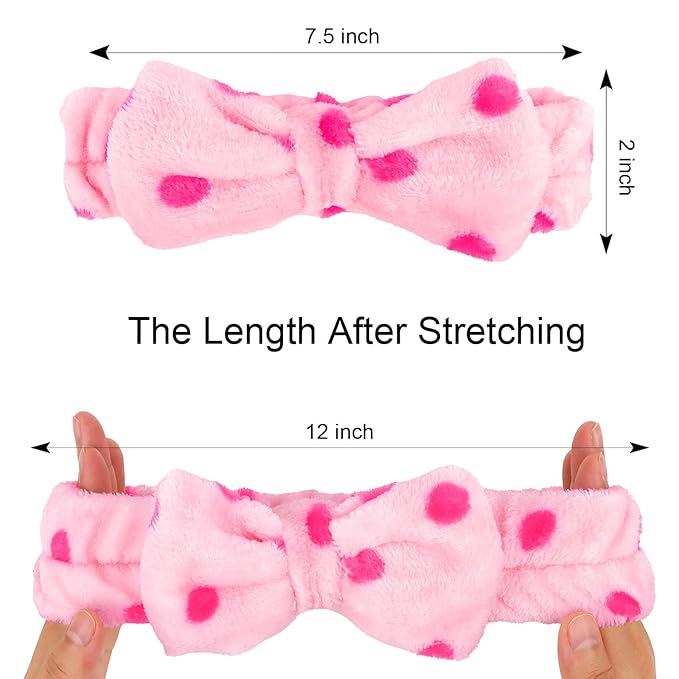 Casoty 12 Pcs Makeup Headband, Spa Headband for Women, Soft Coral Fleece Headbands for Makeup, Bow Hair Band for Face Washing Shower Skin Care Yoga