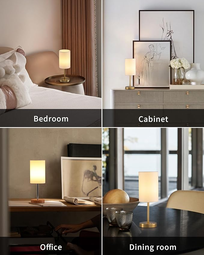 KDG Simple Cordless Table lamp, Portable Bedside 5000mAh LED Desk Lamp, 3 Brightness Levels Emergency Light, Linen Lampshade for Living Room, Bedroom, Dining Room, Night Light (Gold)