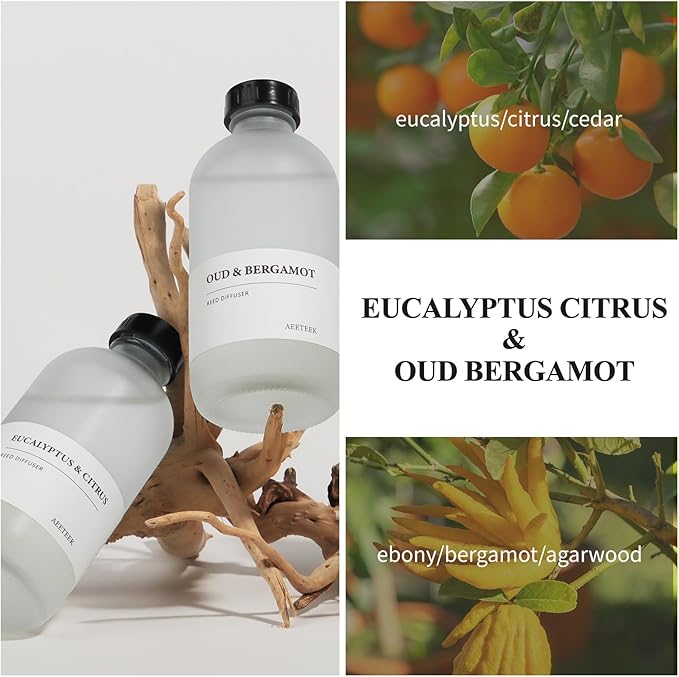 Eucalyptus Citrus & Oud Bergamot Reed Diffuser Set of 2, 14.8 oz(220mlx2) Scented Oils with Willow Branches Diffuser Sticks, Long Lasting Essential Oil, Air Freshener for Home, Office
