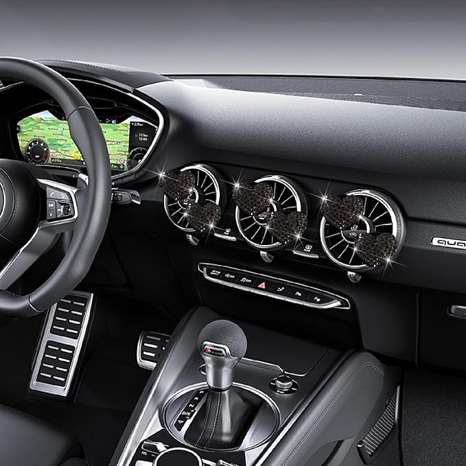 6 Pcs Heart-Shaped Crystal Diamond Air Vent Clip, Heart-Shaped Bling Charms Crystal Car Freshening Diffuser, Car Bling Interior Decorative Accessories for Women (Black)