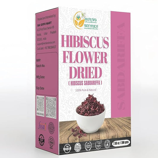 Herbs Botanica Hibiscus Flower Dried Organic For Tea, Hair Growth, Flor De Jamaica Organica Whole Full Flower Petals Cake Decoration & Cocktails 7.05 Oz / 200 Gms