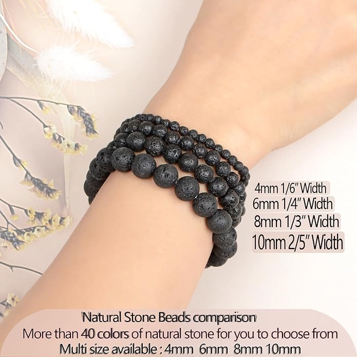 LPBeads Handmade Natural Gemstone Stretch Elastic Bracelet Healing Crystal Round Stone Beads Jewelry Gifts for Women Men