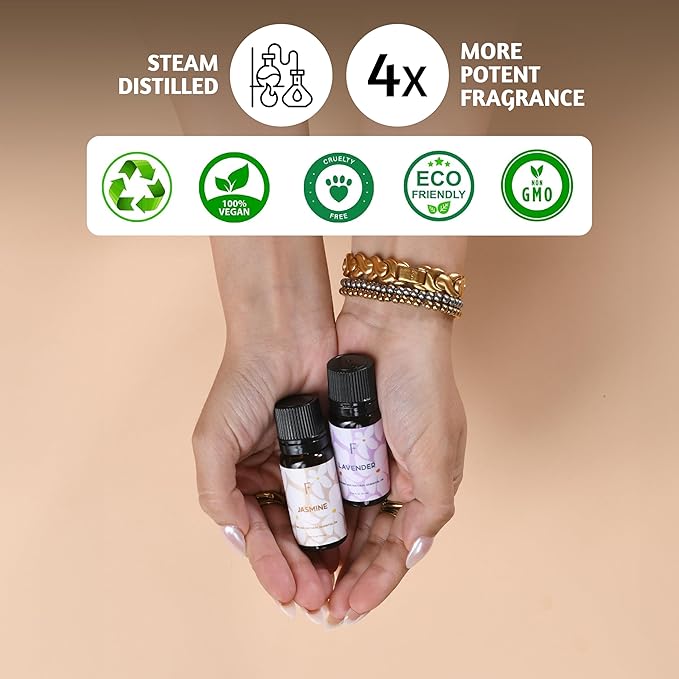 Folkulture Pure Essential Oils for Diffuser Oil | Jasmine & Lavender Essential Oils Set of 2 Fragrance Oil | Diffuser Scents for Home | Diffuser Essentials, Fragrance