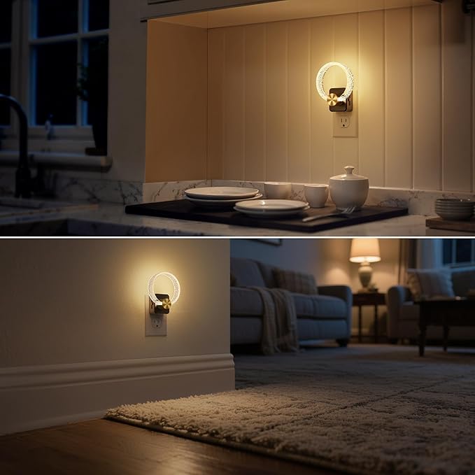 DORESshop LED Night Lights Plug Into Wall，[2 Pack]Acrylic Decorative Night Light with Dusk-to-Dawn Sensor, Dimmable Nightlights, Adjustable Brightness for Bathroom,Hallway,Bedroom,Kids Room,Soft White