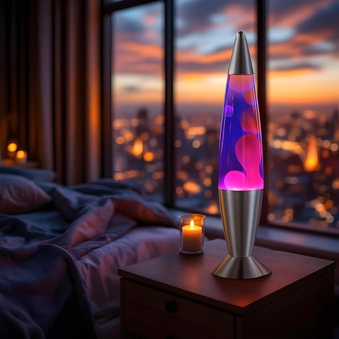 JAMBO 16" Beautiful Liquid Lamp- Blue with Purple Wax, Relaxing Magma Light, Night Light Nightlight, Home Decor Living Room Office Bedroom Lamp for Adults Teens Kids