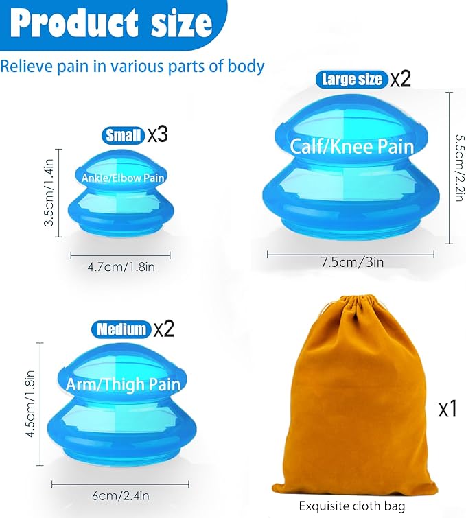 7Pcs Cupping Therapy Set-Professional Silicone Cupping, Suitable for Facial Body Massage/Deep Myofascial Release/Pain Relief/Muscle Relaxation & More (Blue,7pcs)