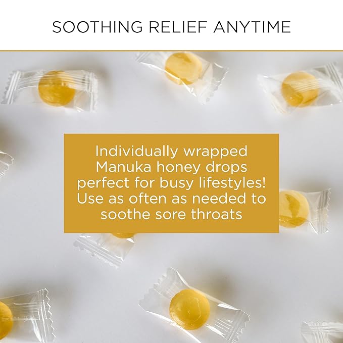 Mount Somers UMF 15+ Manuka Honey Drops - 26pcs Soothing Throat Lozenges from New Zealand, Natural Relief for Sore Throats