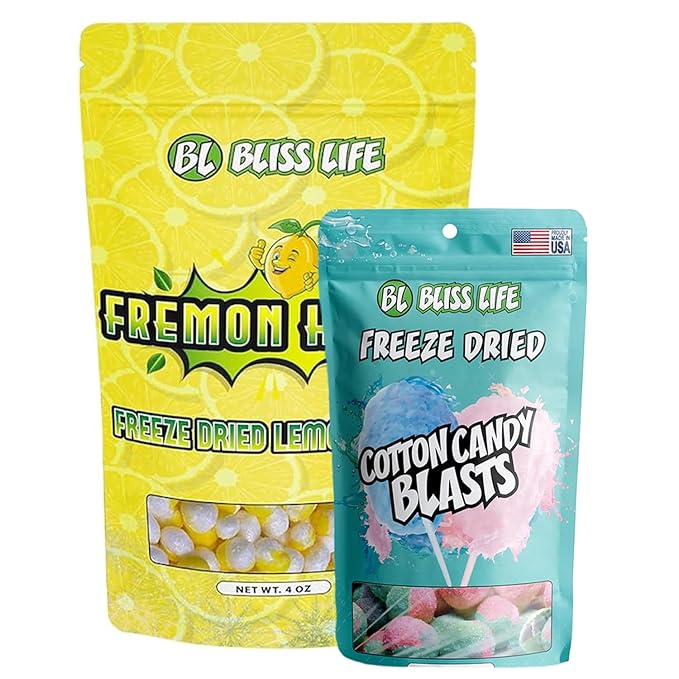Bliss Life Freeze Dried Cotton Candy 1.5oz & Fremon Head 4oz Bundle, ASMR, TikTok, Sour & Sweet Fusion, Freeze Dried Sour Candy, Trendy Snack