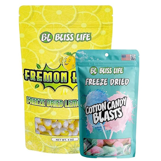Bliss Life Freeze Dried Cotton Candy 1.5oz & Fremon Head 4oz Bundle, ASMR, TikTok, Sour & Sweet Fusion, Freeze Dried Sour Candy, Trendy Snack