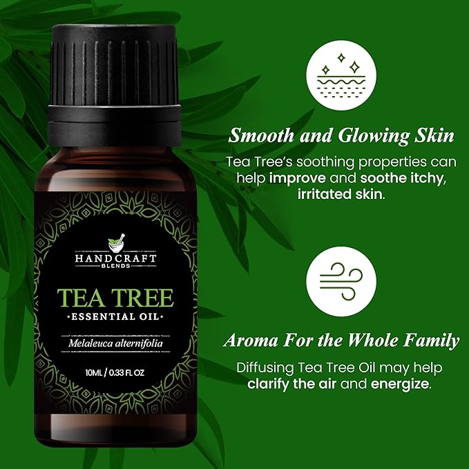 Handcraft Blends Tea Tree Essential Oil – 0.33 Fl Oz – 100% Pure and Natural – Premium Grade Essential Oil for Diffuser and Aromatherapy, Skin, Massage, Candle and Soap Making Fragrance