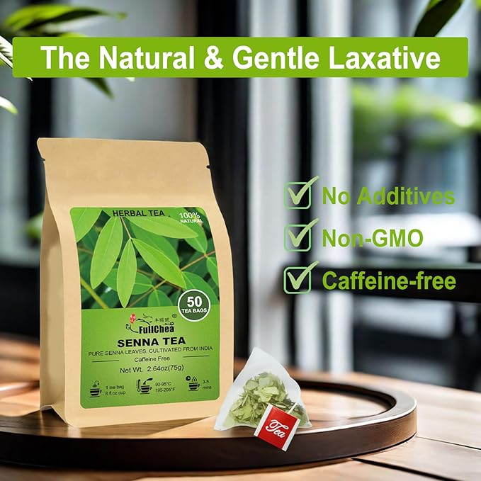 FullChea - Senna Tea, 50 Teabags, 1.5g/bag - Naturally Senna Leaf Tea for Constipation - Non-GMO - Caffeine-free - Support Digestion & Boost Immune System