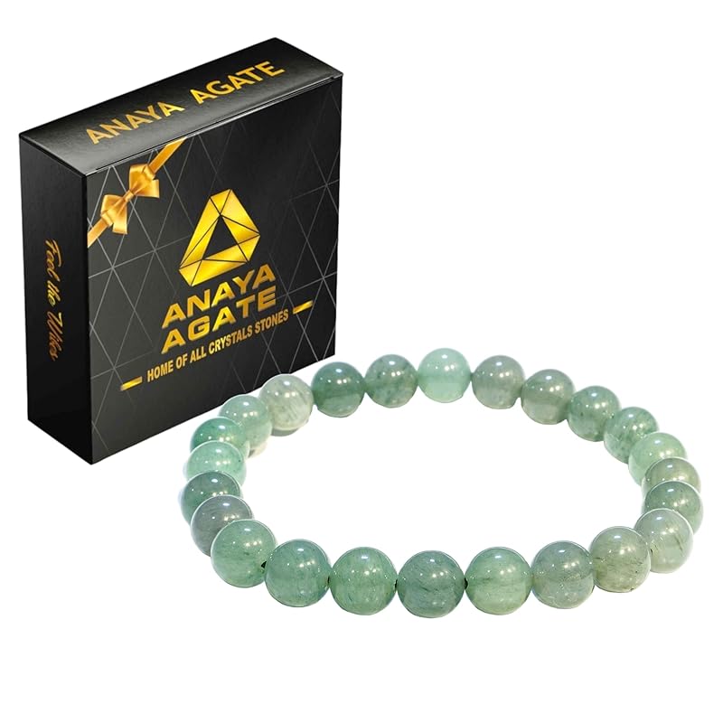 Green Aventurine Bracelet, Natural Healing Crystal Bracelet for Women and Men, 8mm Round Beaded Bracelet for Wealth, Prosperity, Elastic Adjustable Size Gemstone Bead Bracelet for Attract Success