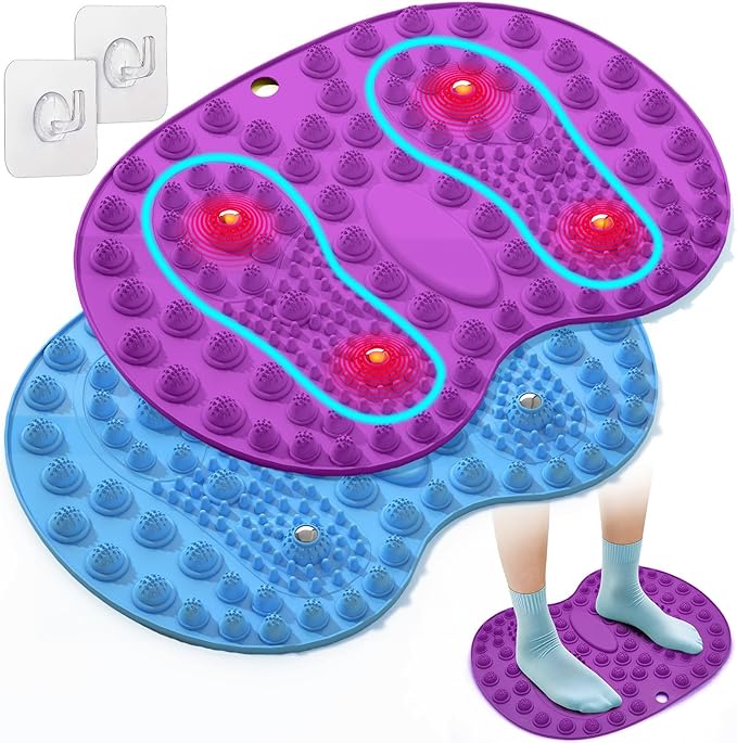 Foot Massager Mat 2PCS, Foot Reflexology Mat with Magnetic Therapy, Under Desk Mat Acupressure Mat for Feet Relaxation, Pressure Point Mat for Pain, Fatigue and Stress Relief (Blue+Purple)