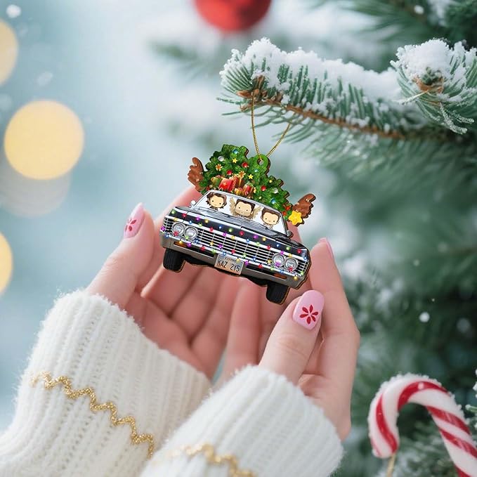 Car Truck Christmas Tree Keepsake Ornaments, Natural Movie 2 Side Printed Flat Wooden Ornament, Films Xmas Hanging Decor