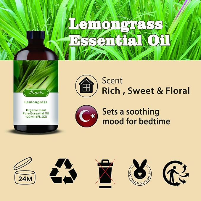 Lemongrass Essential Oil-Lemongrass Fragrance Oil 4.33oz (130ml)-100% Pure Natural Scent for Diffusers, Candles, Soap Making & Aromatherapy-Relaxing Home & Gift Essential Oil for Bath, Massage