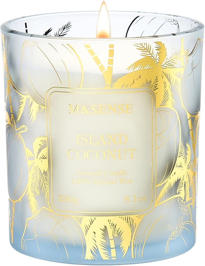 M&SENSE Coconut Candles, 8.1oz 42-Hour Long Burning Time Naturally Scented Candles,Vegan Soy, Relax Stress Relief Meditation Home Fragrance,Housewarming Gifts for Women & Men