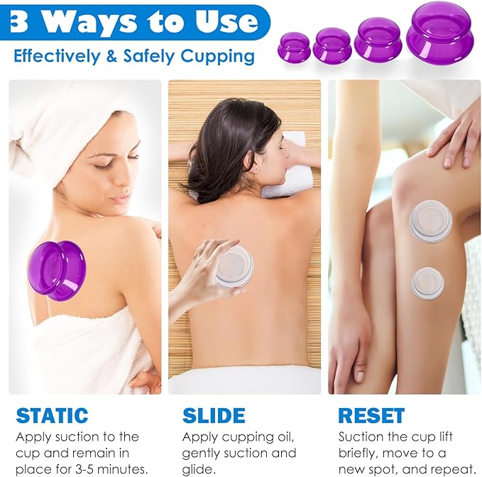 7Pcs Cupping Therapy Set-Professional Silicone Cupping, Suitable for Facial Body Massage/Deep Myofascial Release/Pain Relief/Muscle Relaxation & More (Purple,7pcs)