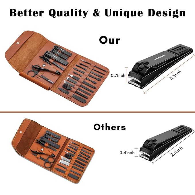 FAMILIFE Gifts for Men, Manicure Set Clippers Manicure Kit Nail Clipper Sets 16pcs Mens Grooming Kits Professional Stainless Steel Nail Kit Brown Leather Case Travel Kits