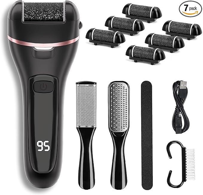 Electric Callus Remover for Feet with 6 Roller Heads 2 Speed Rechargeable Waterproof Foot File Pedicure Kit Foot Spa Products