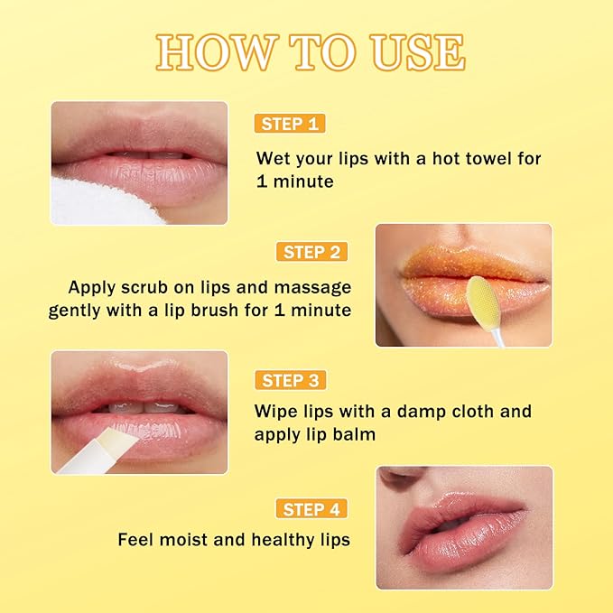 3PCS Lemon and Turmeric Lip Scrub & Turmeric Lip Balm with Brush Set, Lip Scrubber Exfoliator, Natural Nourish Sugar Lip Scrub for Dry, Chapped, Dull, Dark Lips, Reduce Fine Lines