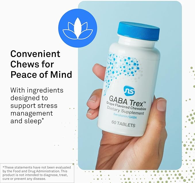 Neuorscience GABA Trex L Theanine Supplement - Calm Aid for Daytime Stress Support & Evening Relaxation - Chewable Grape-Flavored Tablets - Vegan & Non-GMO (60 Tablets)