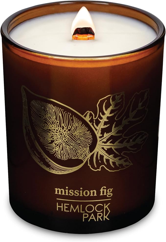 Hemlock Park Wood Wick Candle Handcrafted with Natural Coconut Wax and Essential Oils (Amber & Gold 7.2 oz, Mission Fig)