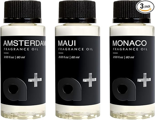 Aromar+ Fragrance Oil – Signature Set – Amsterdam, Maui & Monaco – Inspired by F ing Fabulous, Marfa Perfume & Mont Blanc – 60mL Bottles (Pack of 3)