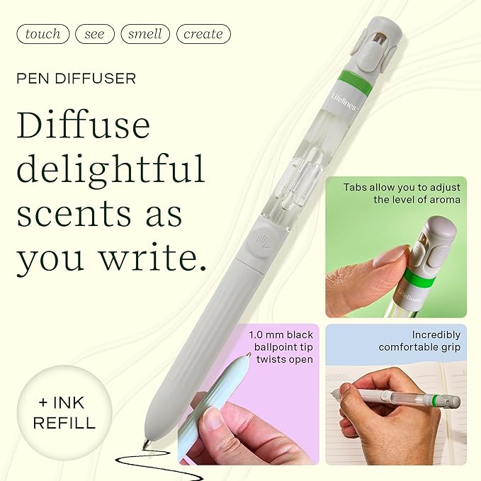 Lifelines Pen Diffuser, Herbal Garden - 1mm Black Ballpoint Pen with Scented Essential Oil Blends – Aromatherapy Diffuser & Sensory Immersion Diffuse Aroma As You Write